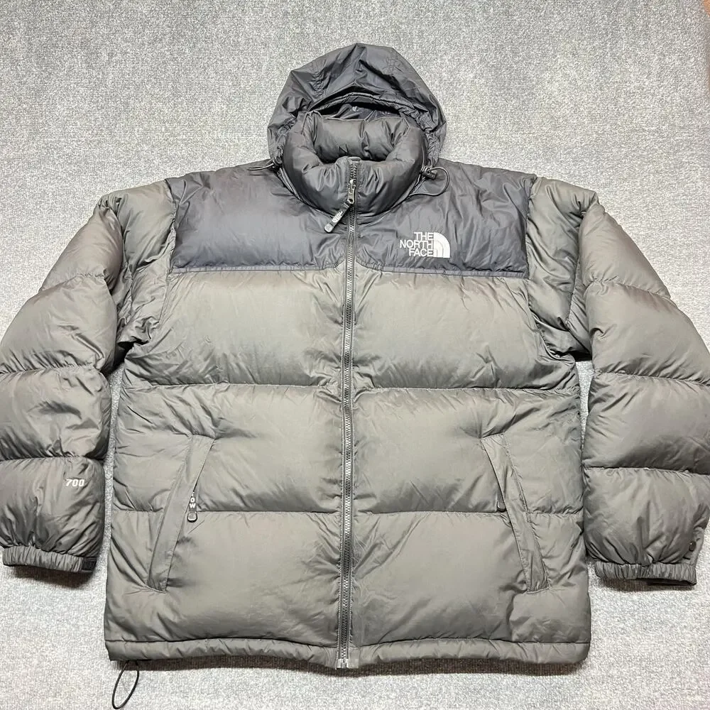 The North Face Jacket Mens 2XL Gray Down Puffer Hooded Full Zip Outdoor 700 A187